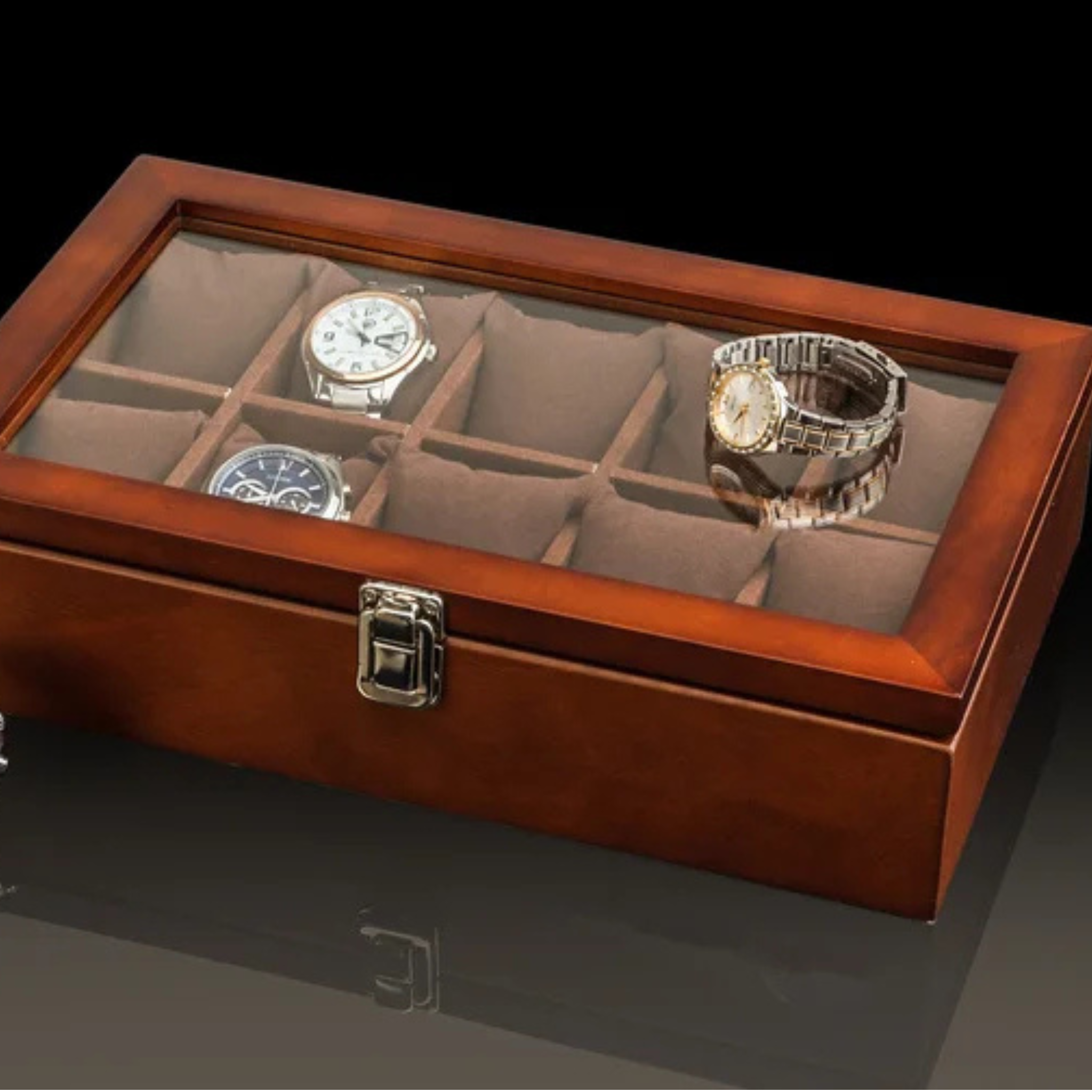 Boîte à montres 5 ou 10 emplacements – modèle rectangulaire raffiné