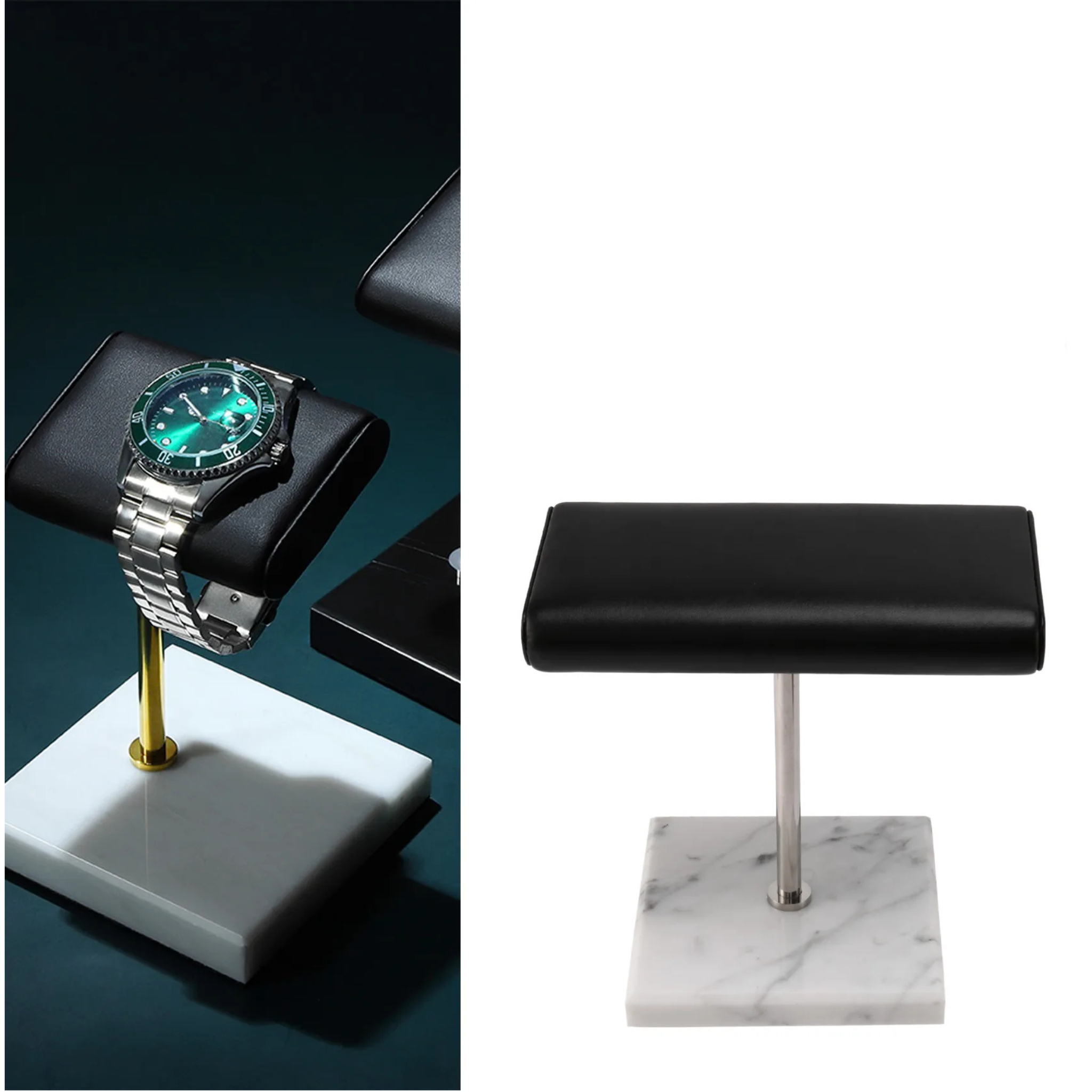 Présentoir à montres rectangulaire en marbre et métal