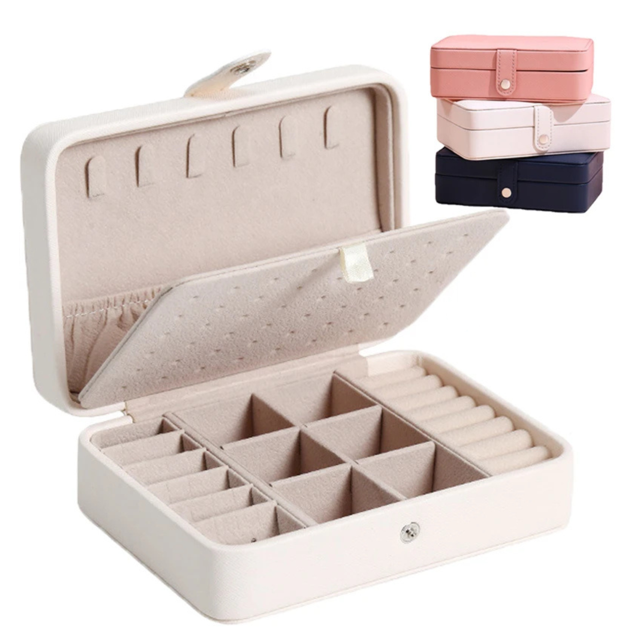 Boîte à bijoux compacte en cuir