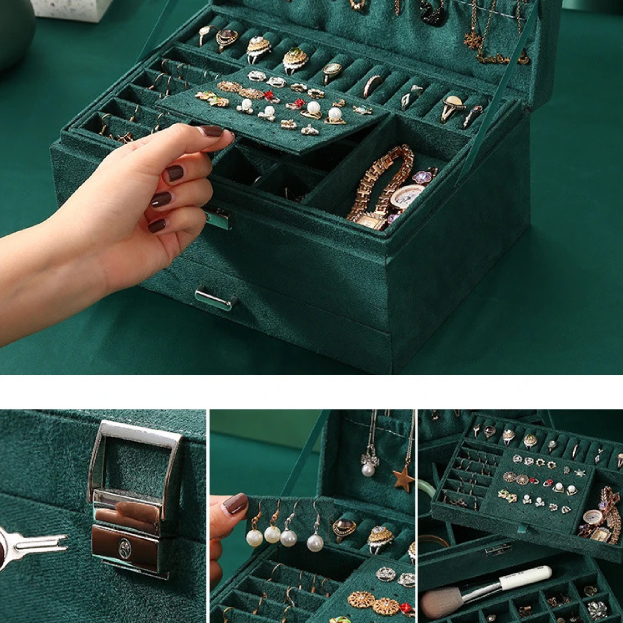 Boîte à bijoux vert émeraude avec tiroir