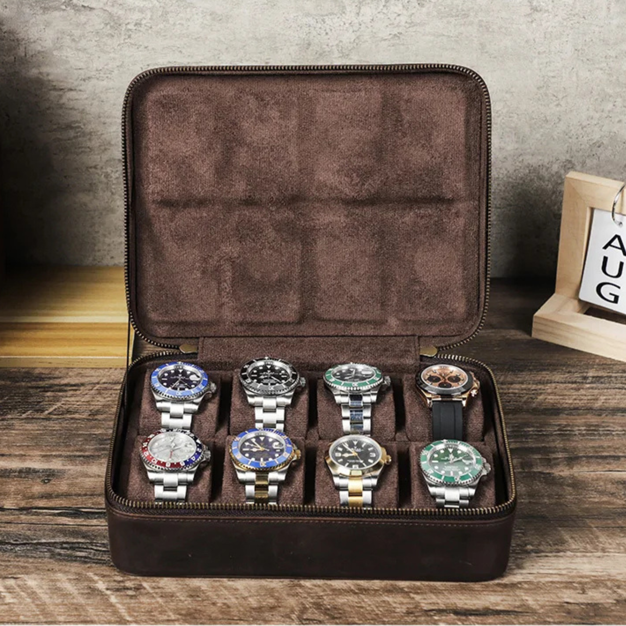 Boîte à montres en cuir vieilli