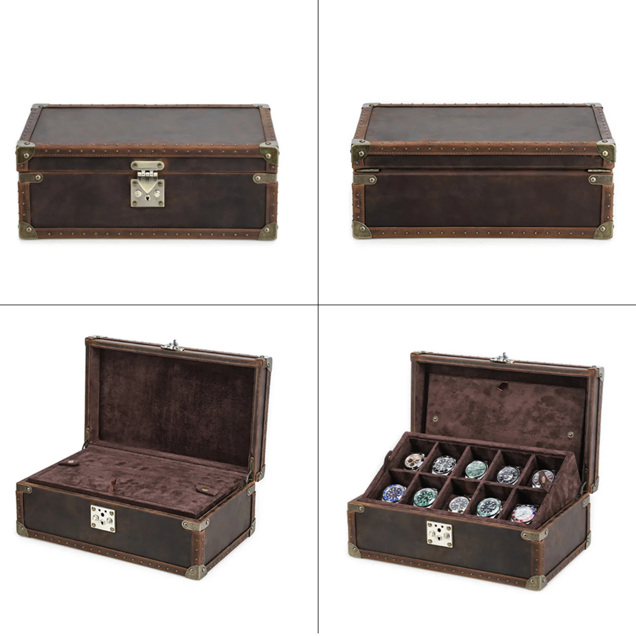 Boîte à montres en cuir brut - 10 emplacements