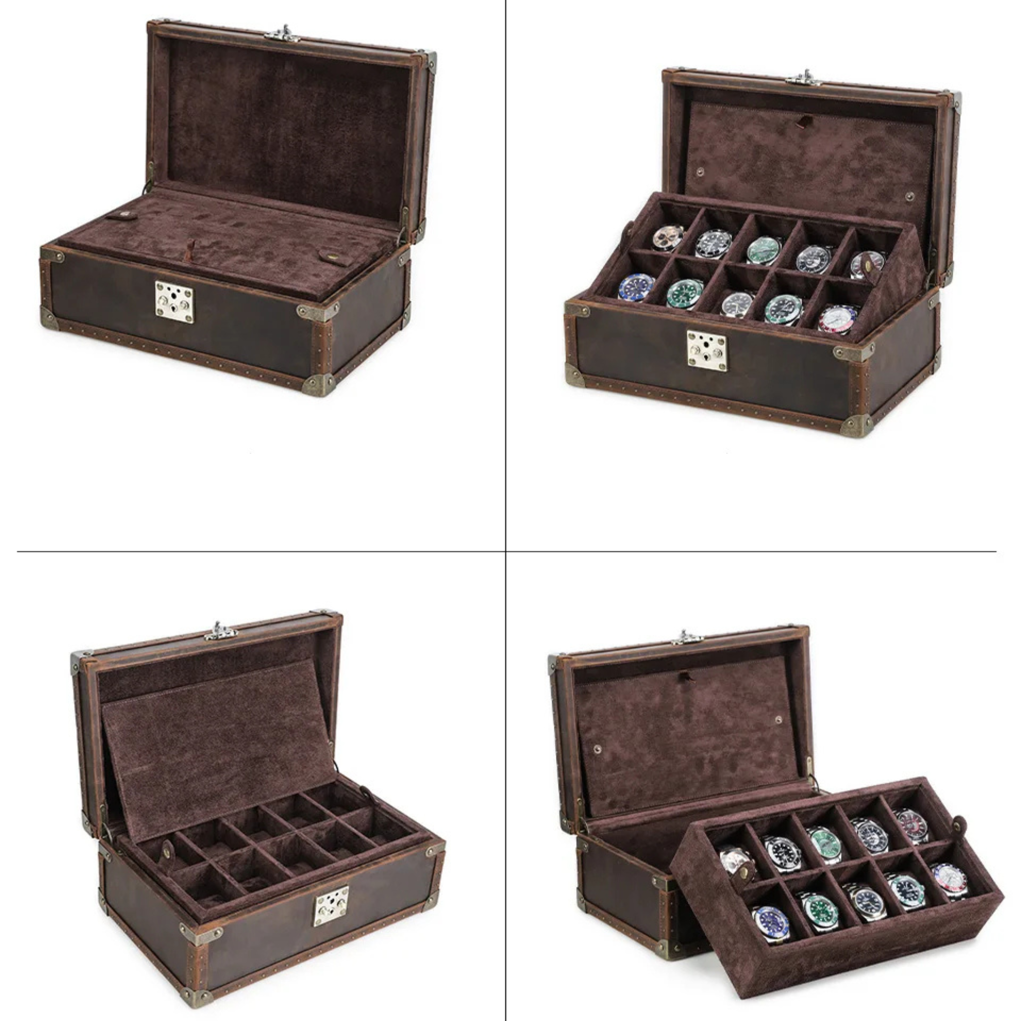 Boîte à montres en cuir brut - 10 emplacements