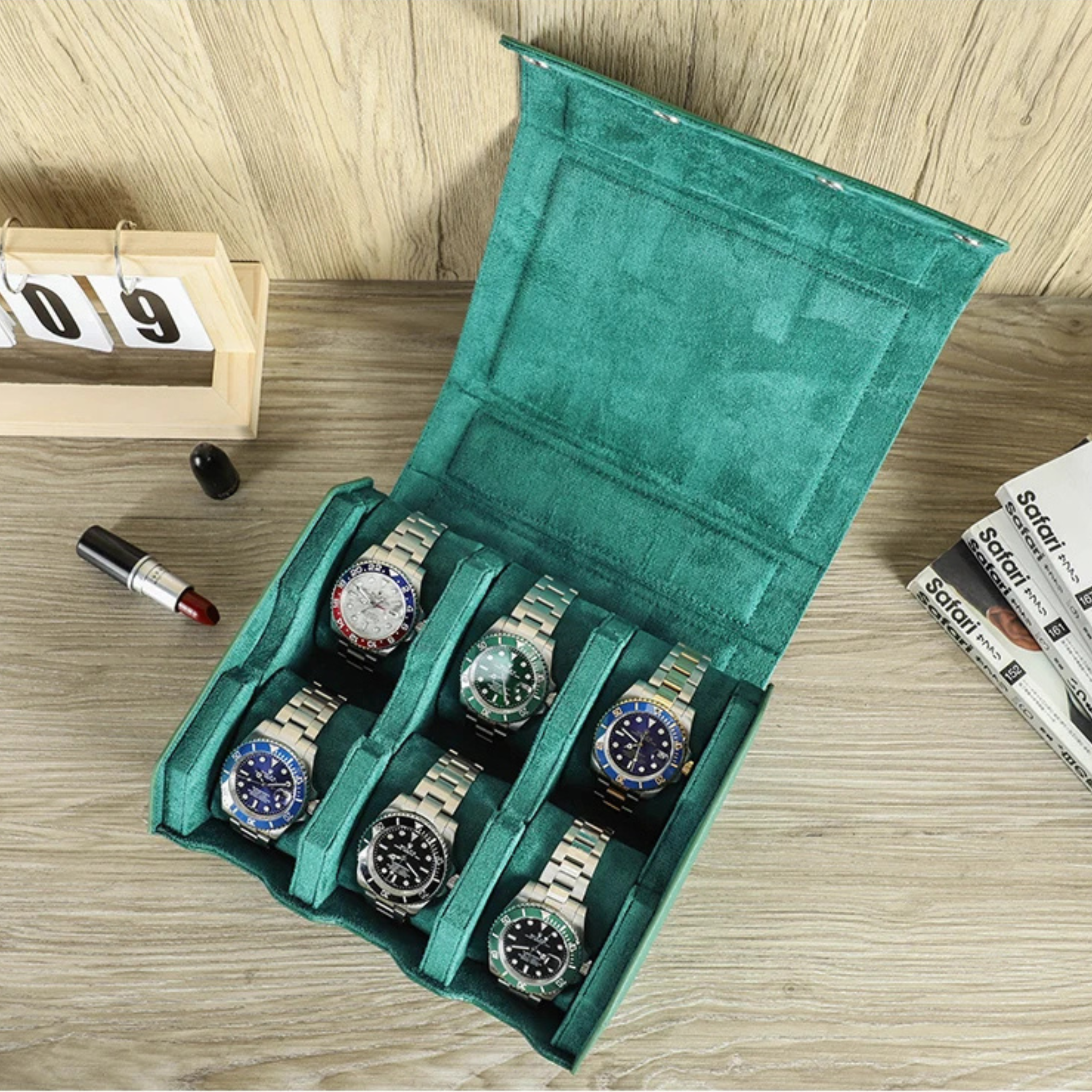 Étui pour 6 montres en cuir hexagonal