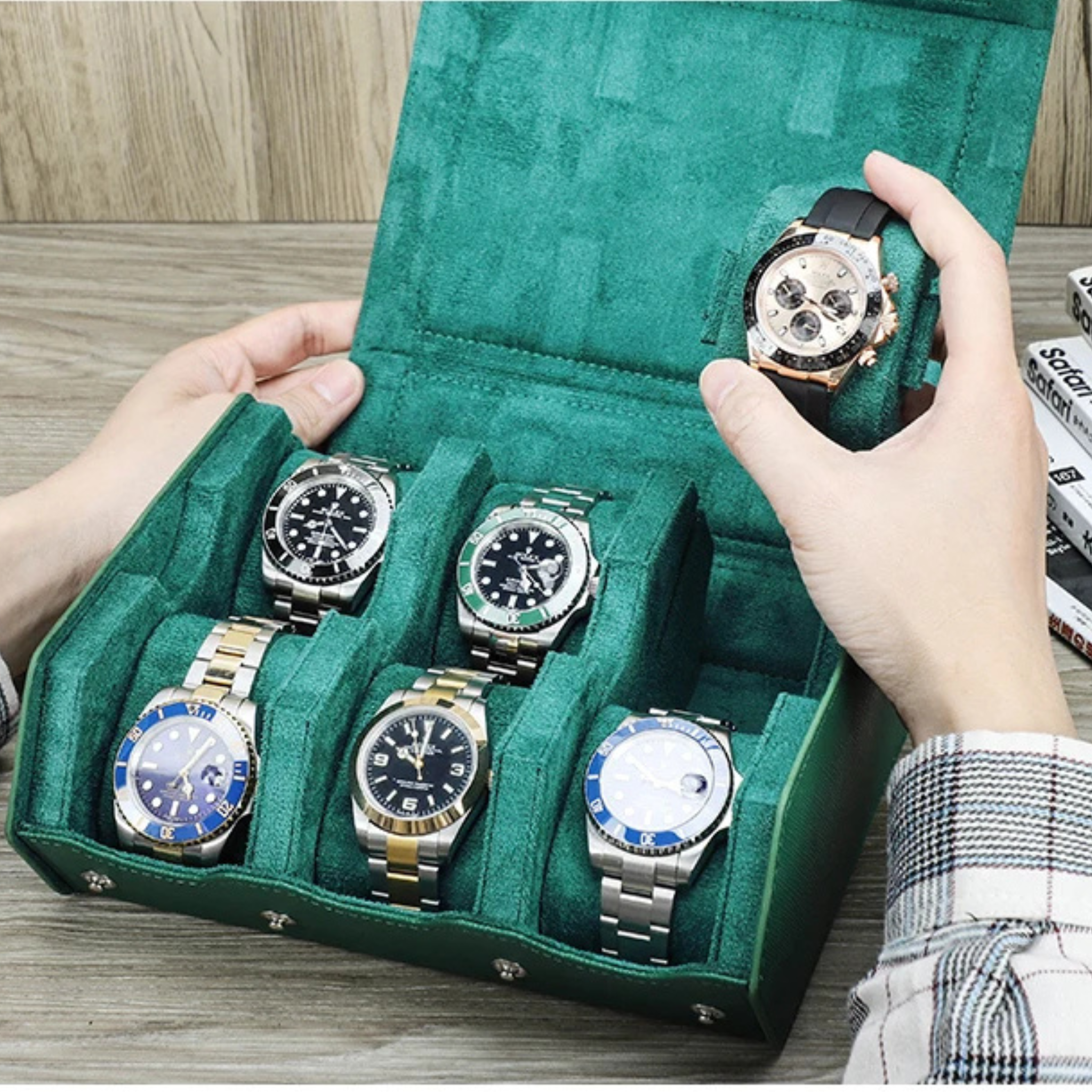 Étui pour 6 montres en cuir hexagonal