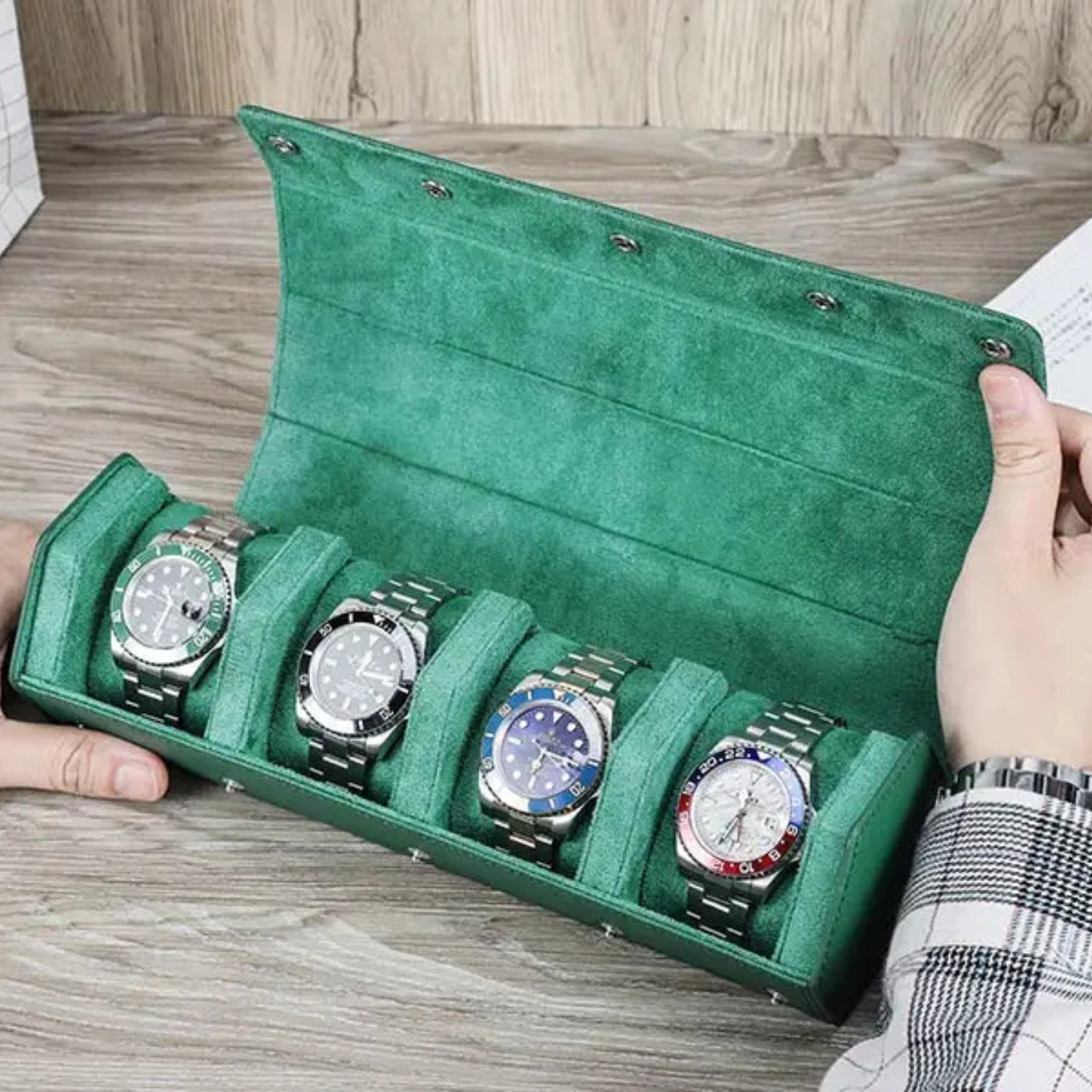 Étui 4 montres hexagonal en cuir