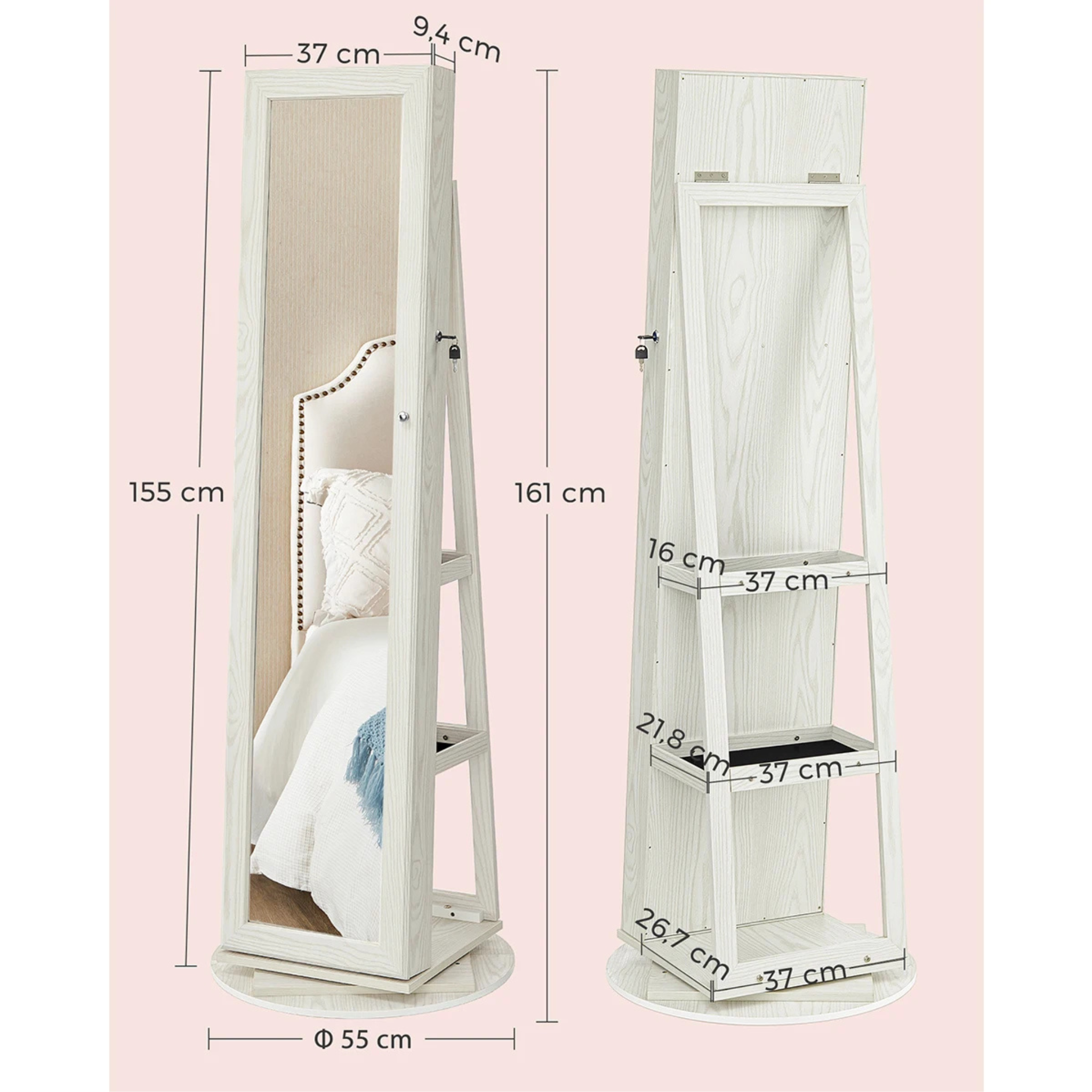 Armoire à bijoux rotative avec miroir