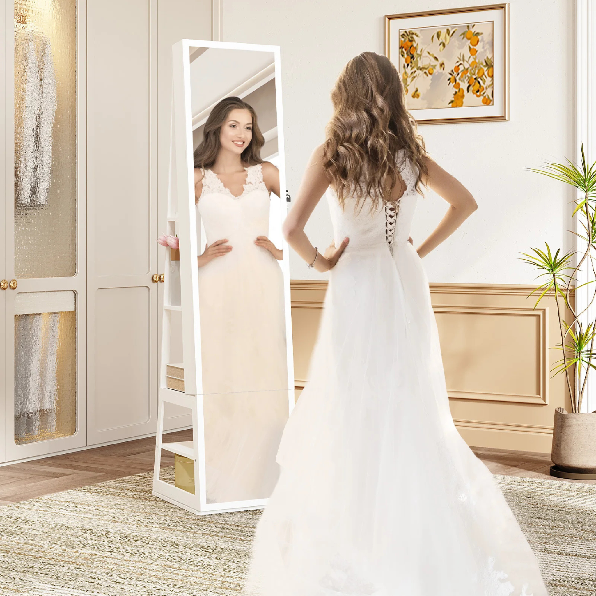 Armoire à bijoux avec miroir rotatif