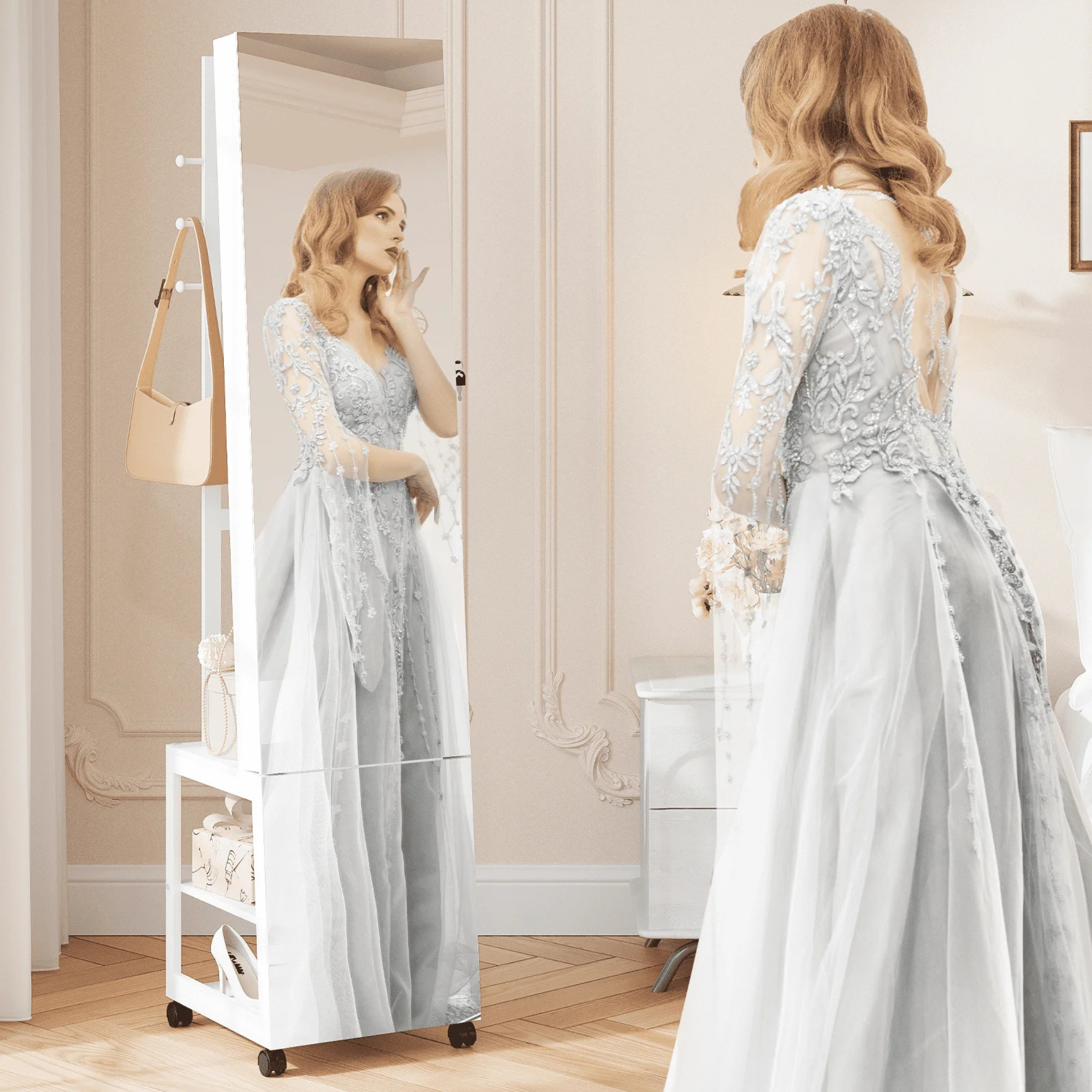 Armoire à bijoux avec miroir et éclairage LED