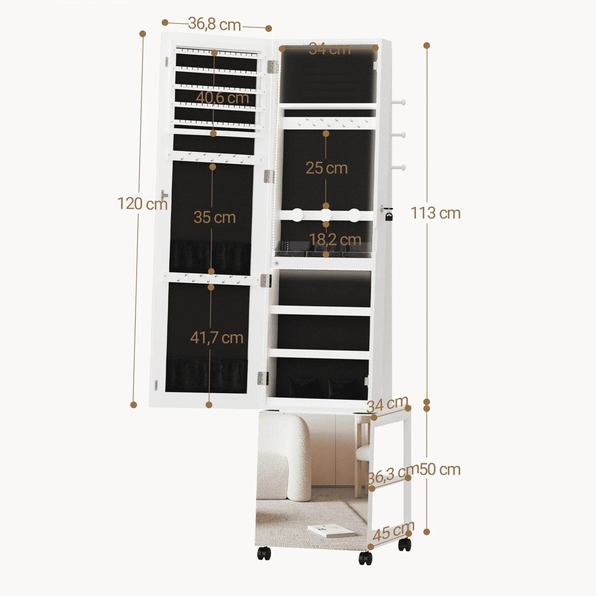 Armoire à bijoux avec miroir et éclairage LED