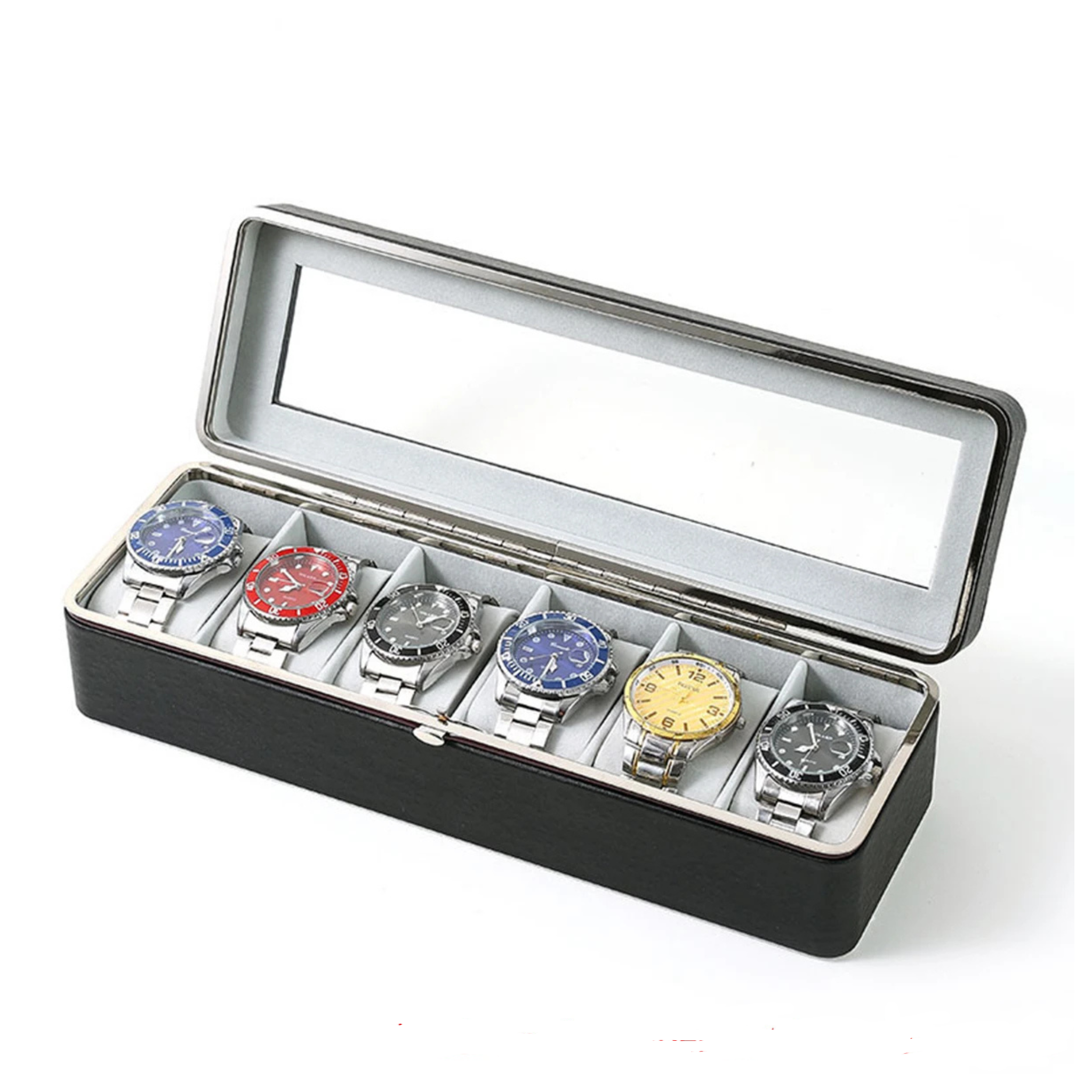 Boîte à montres rigide - 6 emplacements en cuir