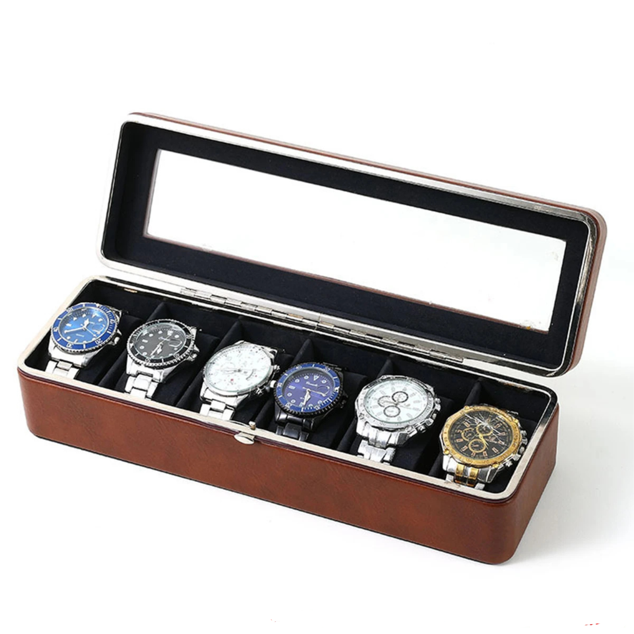 Boîte à montres rigide - 6 emplacements en cuir