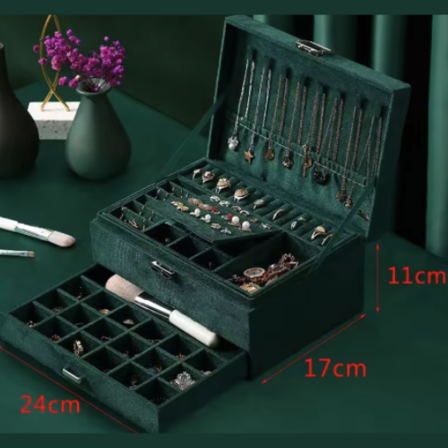 Boîte à bijoux vert émeraude avec tiroir