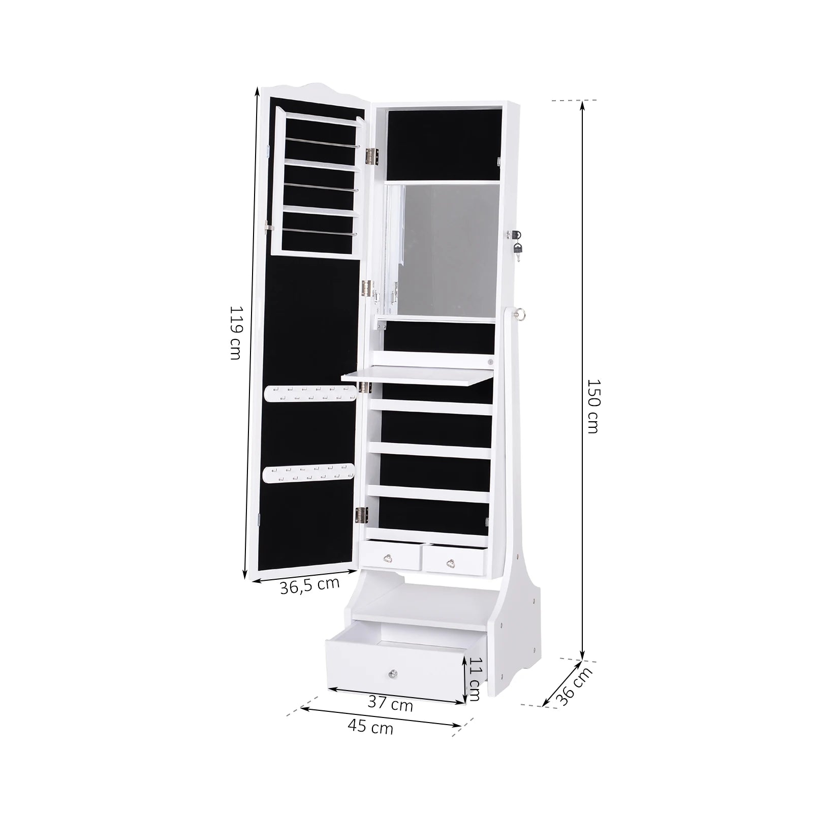 Armoire à bijoux avec miroir lumineux