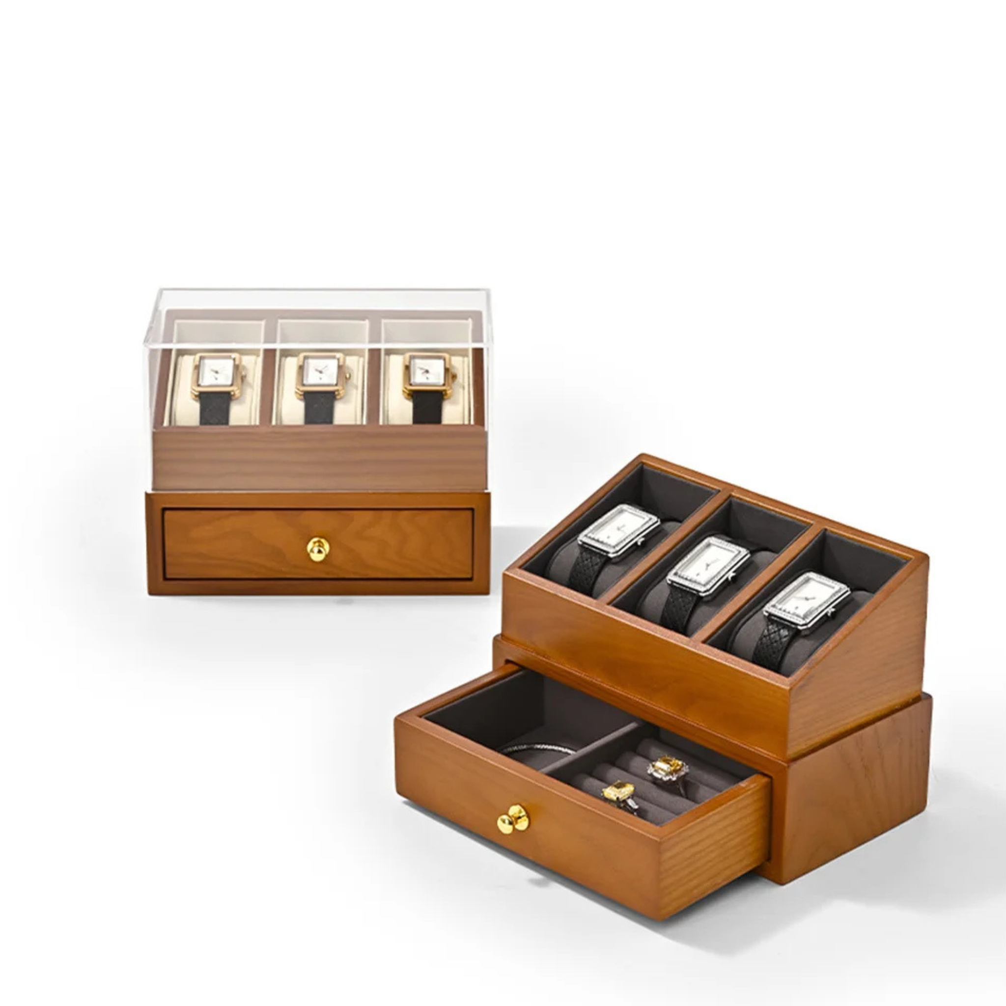 Boîte à bijoux élégante en bois et microfibre