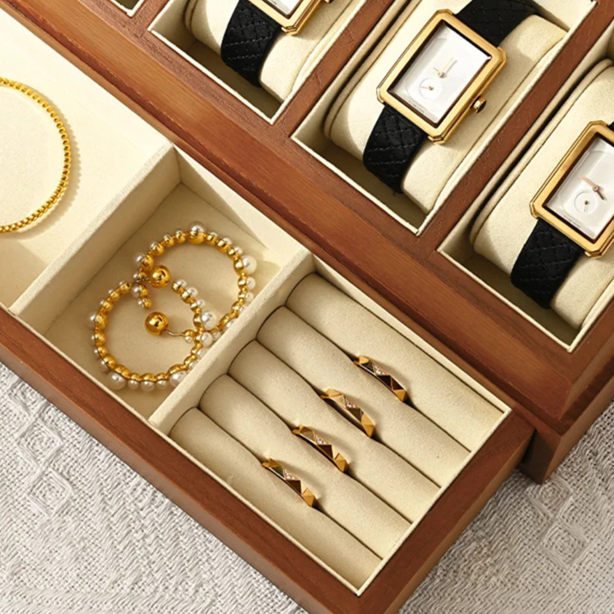 Boîte à montres en bois double étage