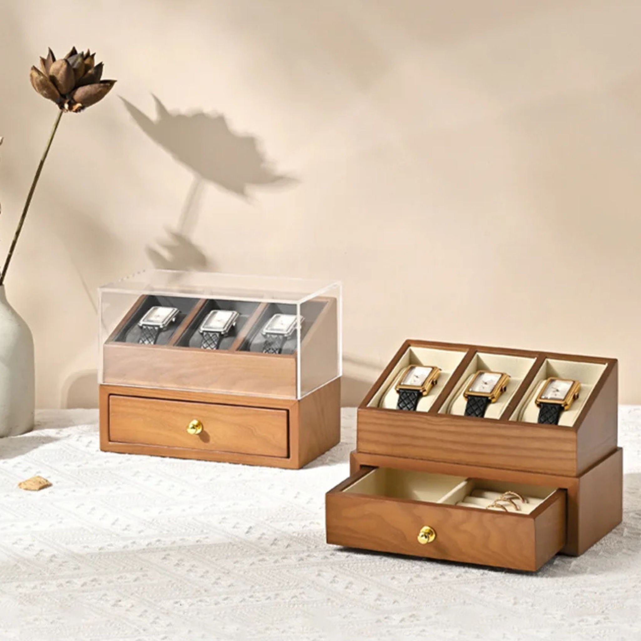 Boîte à bijoux élégante en bois et microfibre