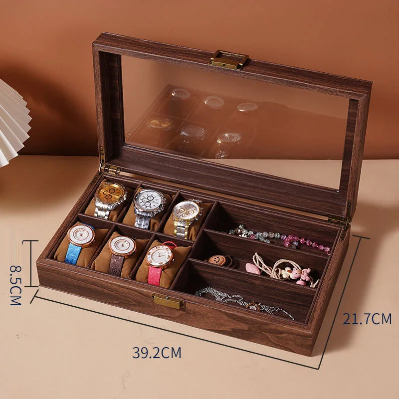 WELLZONE Retro Style Imitation Wood Watch Box Chinese Style Brown Leather Glasses Storage Box Creative Gift Jewelry Box