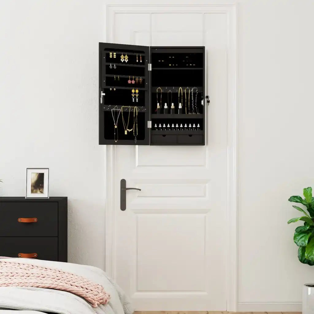 Armoire À Bijoux Noir Avec Miroir Led Mural