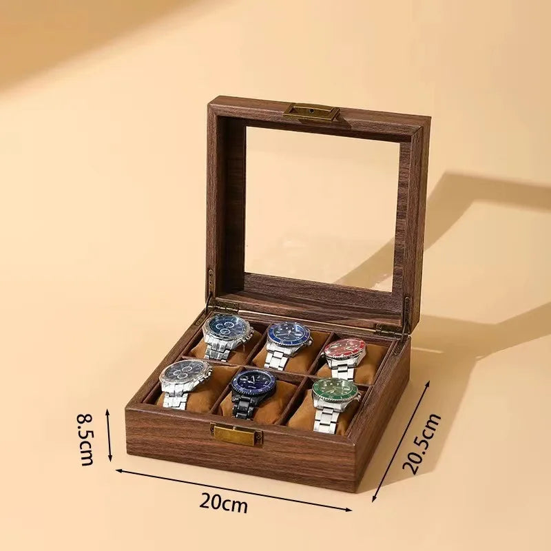 WELLZONE Retro Style Imitation Wood Watch Box Chinese Style Brown Leather Glasses Storage Box Creative Gift Jewelry Box