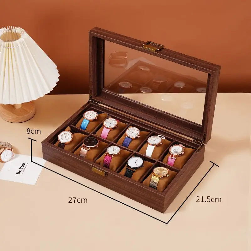 WELLZONE Retro Style Imitation Wood Watch Box Chinese Style Brown Leather Glasses Storage Box Creative Gift Jewelry Box