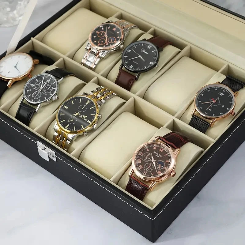 Boîte à montres en cuir noir - 3 à 10 emplacements