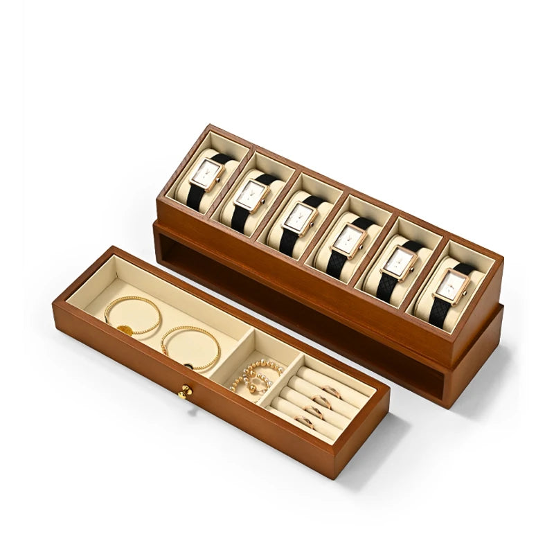 Boîte à montres en bois double étage