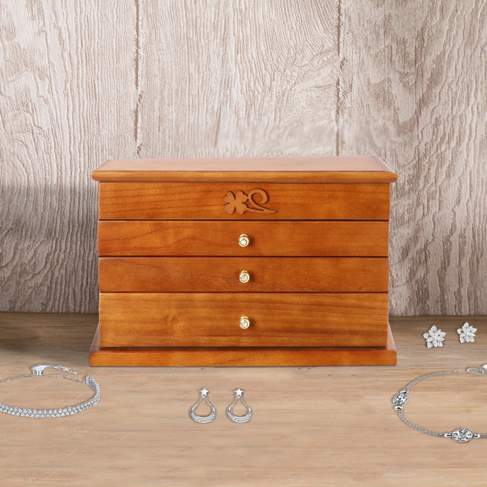 Boîte à bijoux raffinée en bois et velours