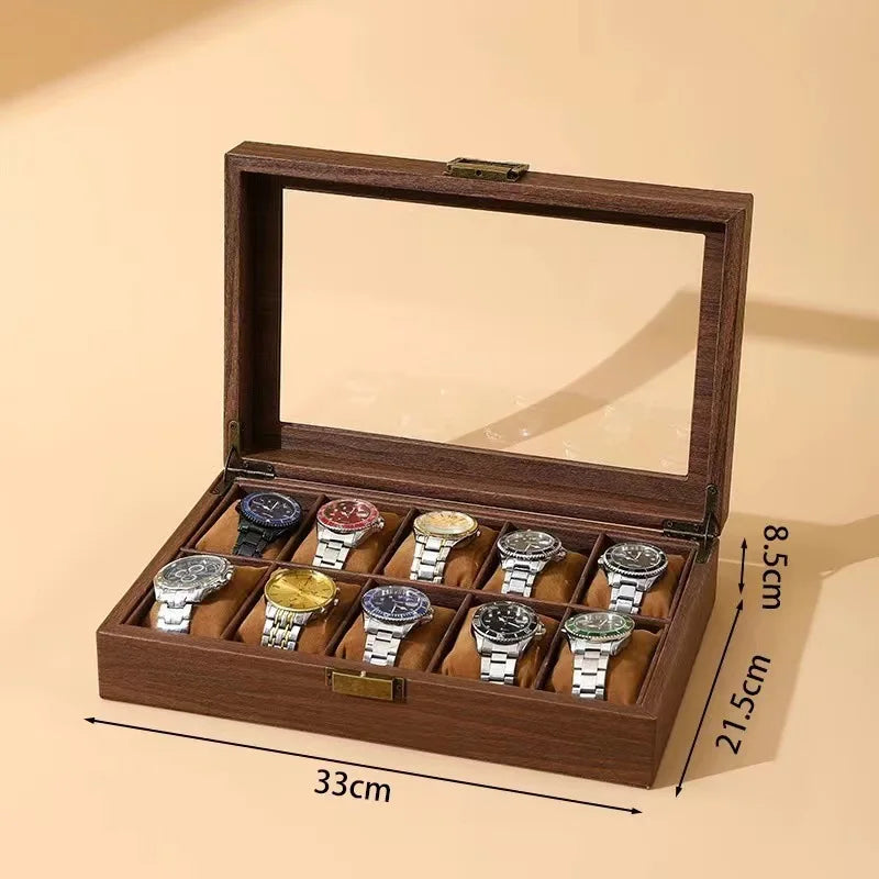 WELLZONE Retro Style Imitation Wood Watch Box Chinese Style Brown Leather Glasses Storage Box Creative Gift Jewelry Box