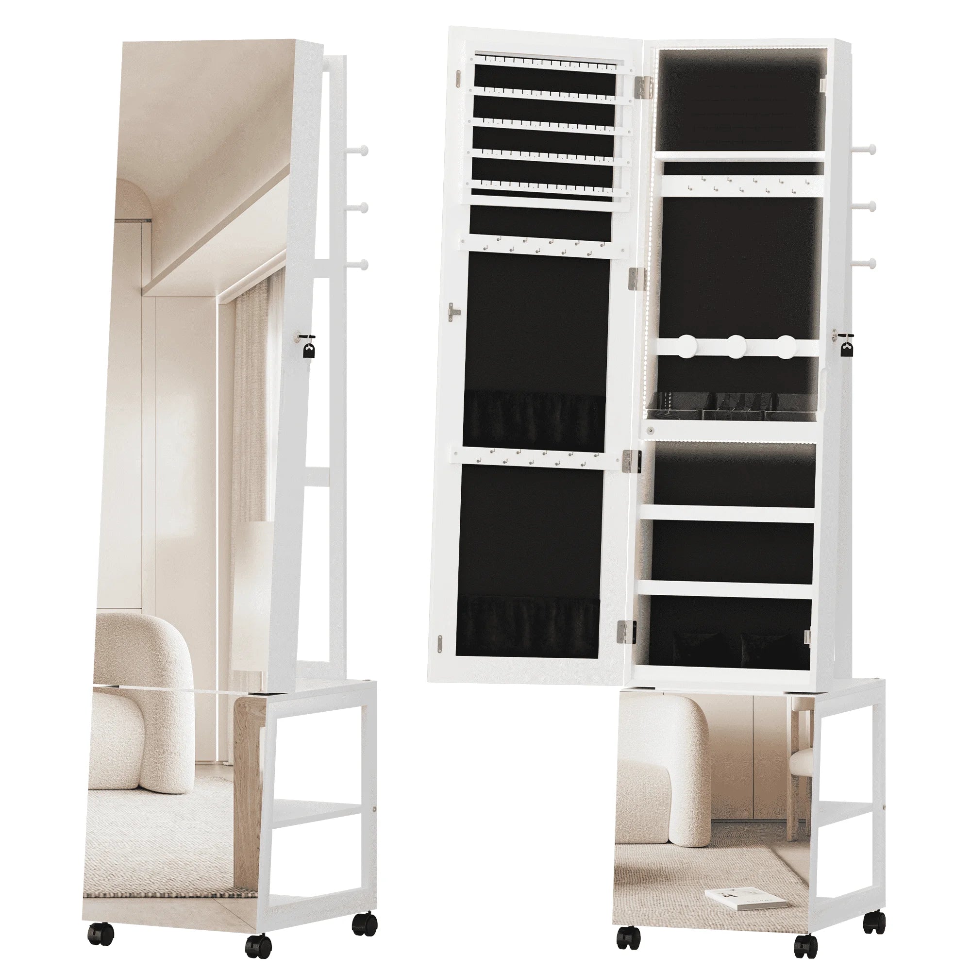 Armoire à bijoux sur pied avec miroir