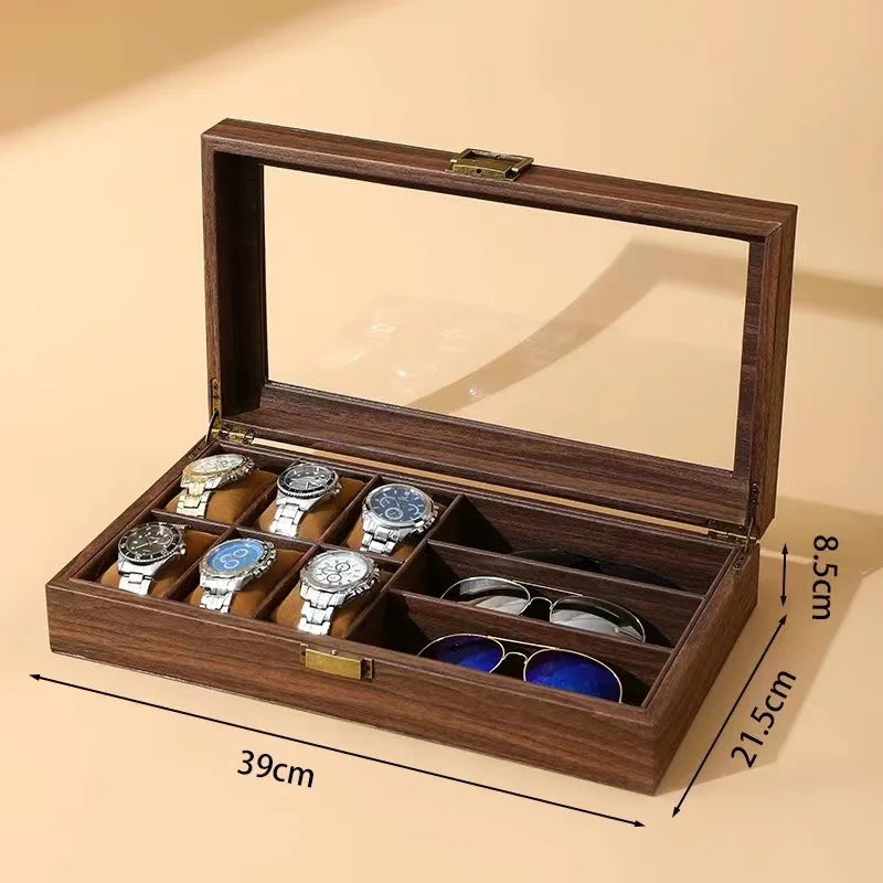WELLZONE Retro Style Imitation Wood Watch Box Chinese Style Brown Leather Glasses Storage Box Creative Gift Jewelry Box