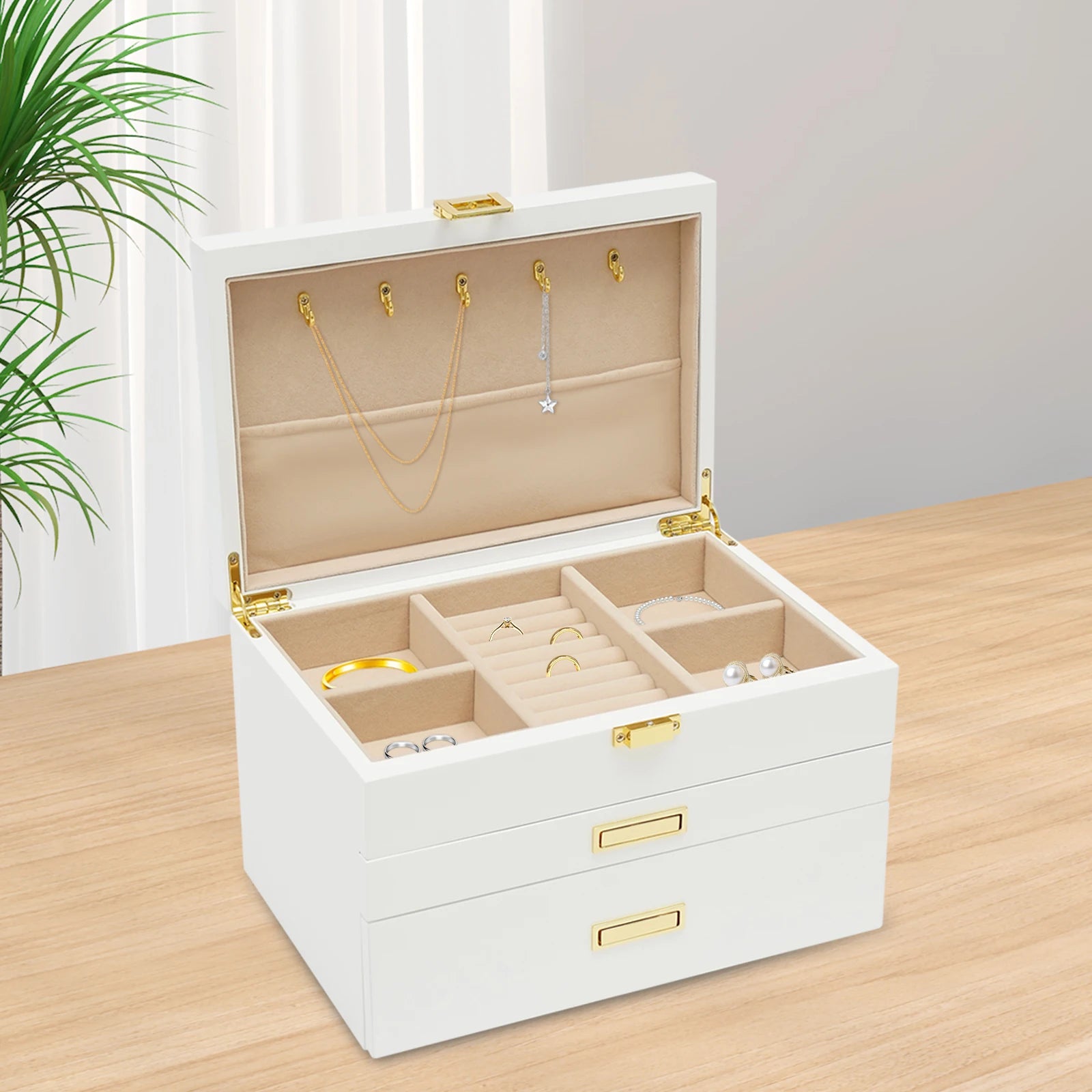 Boîte à bijoux 3 niveaux style japonais – Design raffiné et capacité généreuse