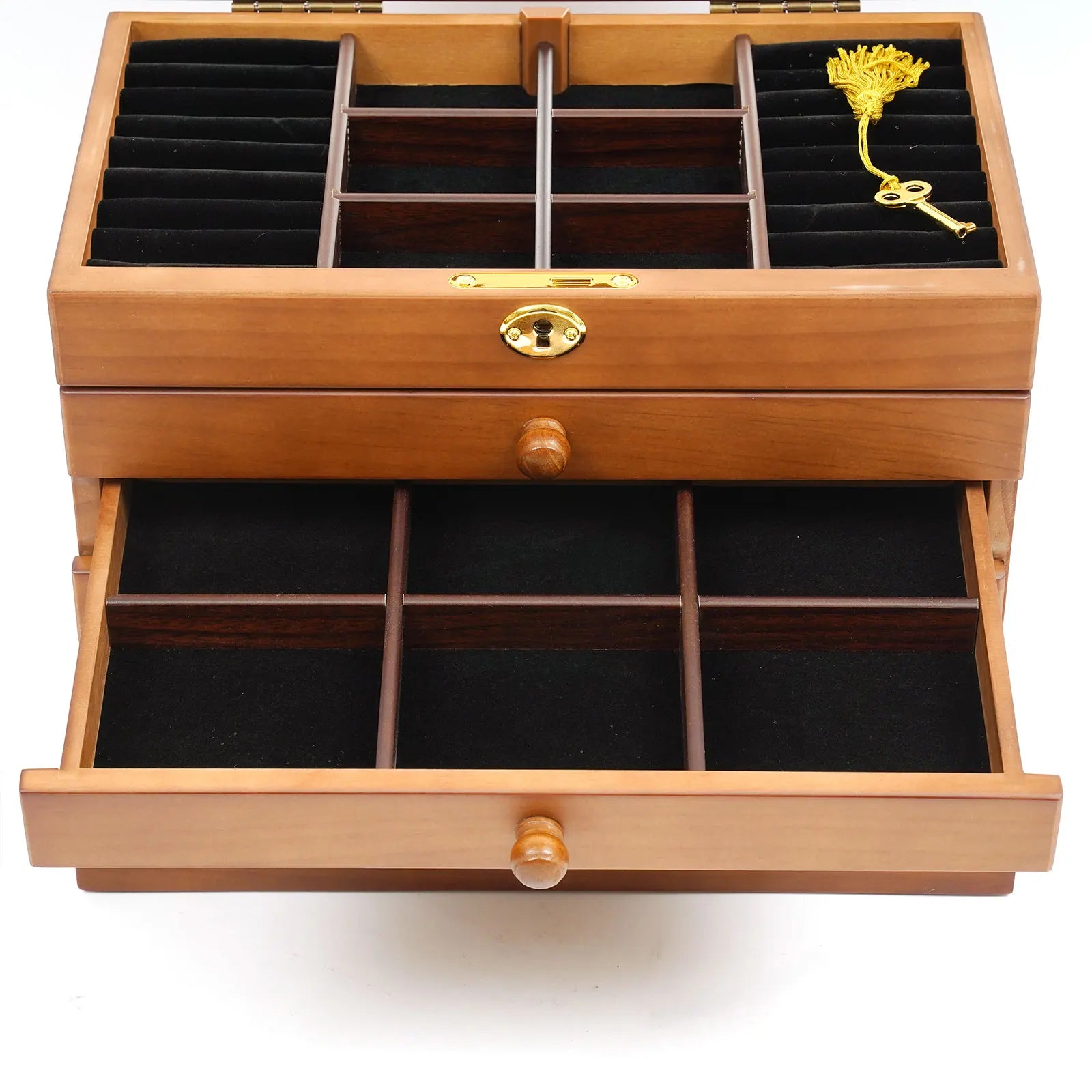 Boîte à bijoux en bois 6 tiroirs avec miroir