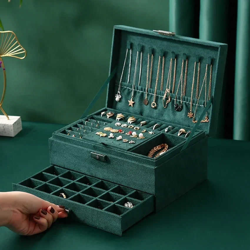 Boîte à bijoux vert émeraude avec tiroir