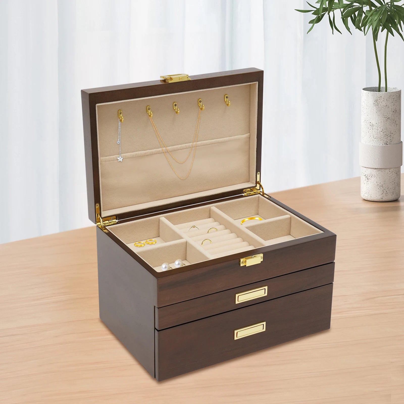 Boîte à bijoux 3 niveaux style japonais – Design raffiné et capacité généreuse