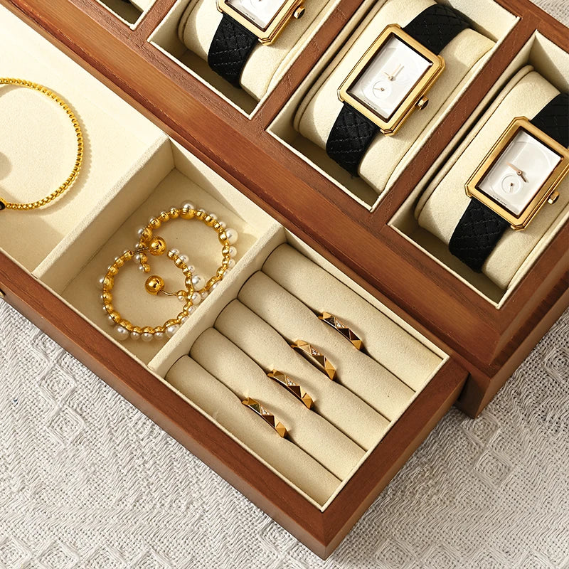 Boîte à montres en bois double étage