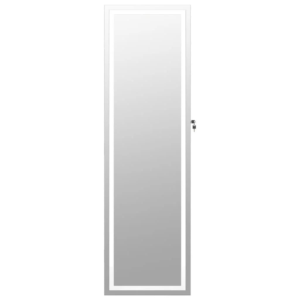Armoire à bijoux murale blanche avec miroir sans cadre et éclairage LED intégré