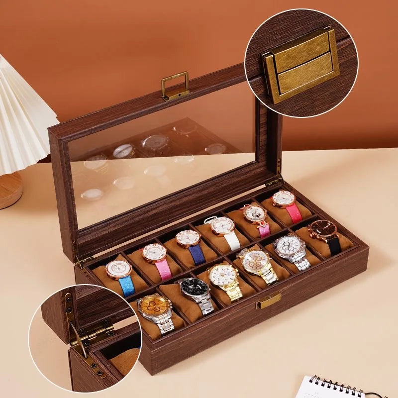 WELLZONE Retro Style Imitation Wood Watch Box Chinese Style Brown Leather Glasses Storage Box Creative Gift Jewelry Box