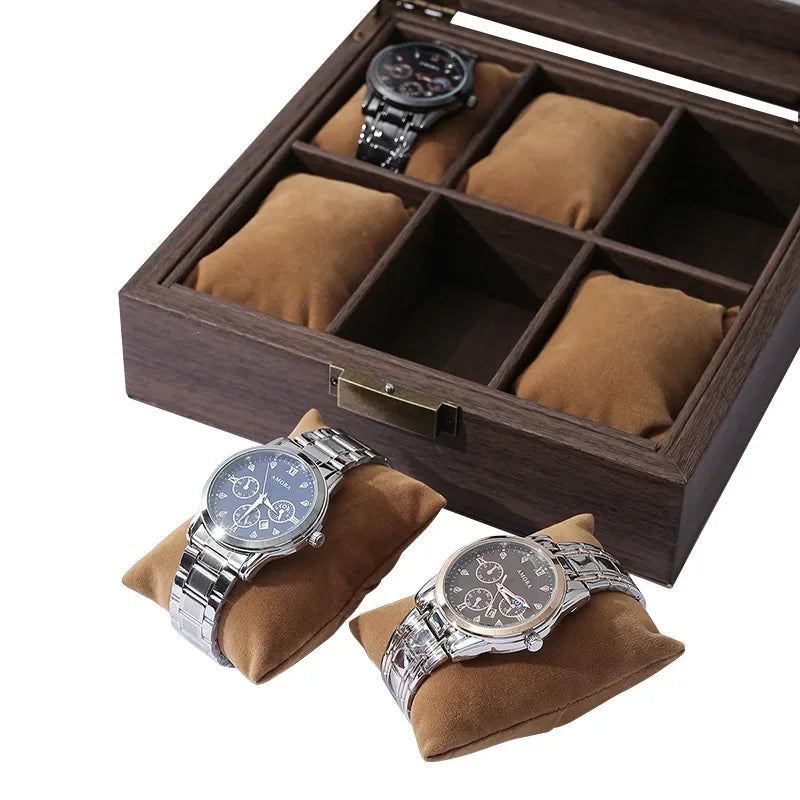 Boîte à montres en bois brun texturé