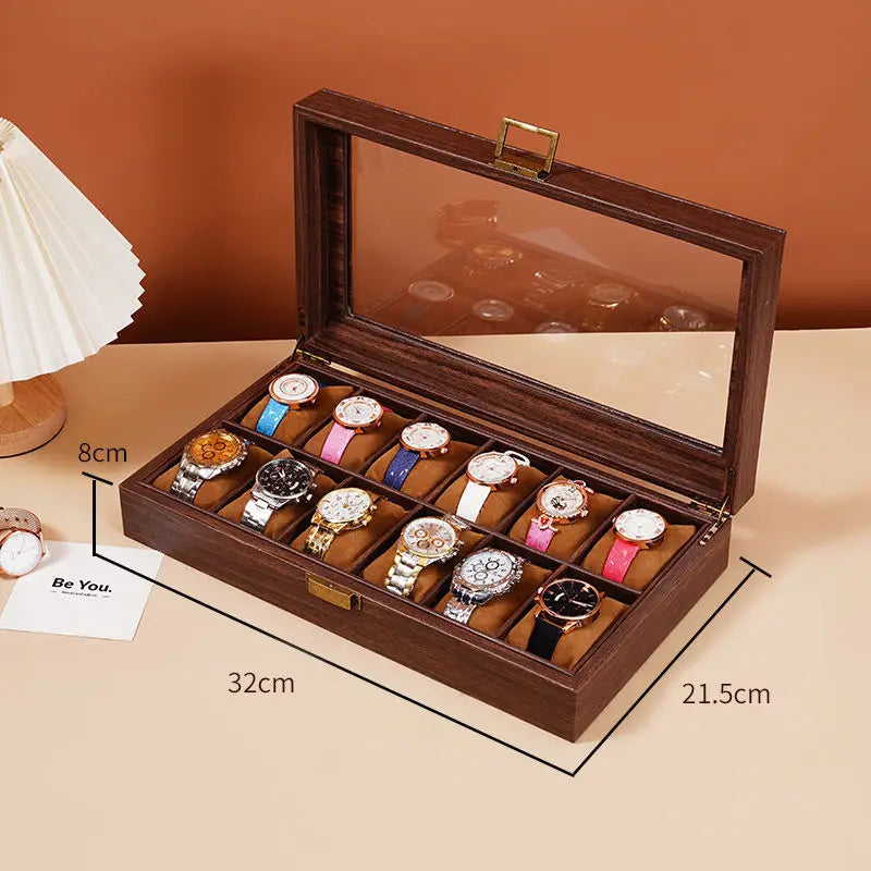 WELLZONE Retro Style Imitation Wood Watch Box Chinese Style Brown Leather Glasses Storage Box Creative Gift Jewelry Box