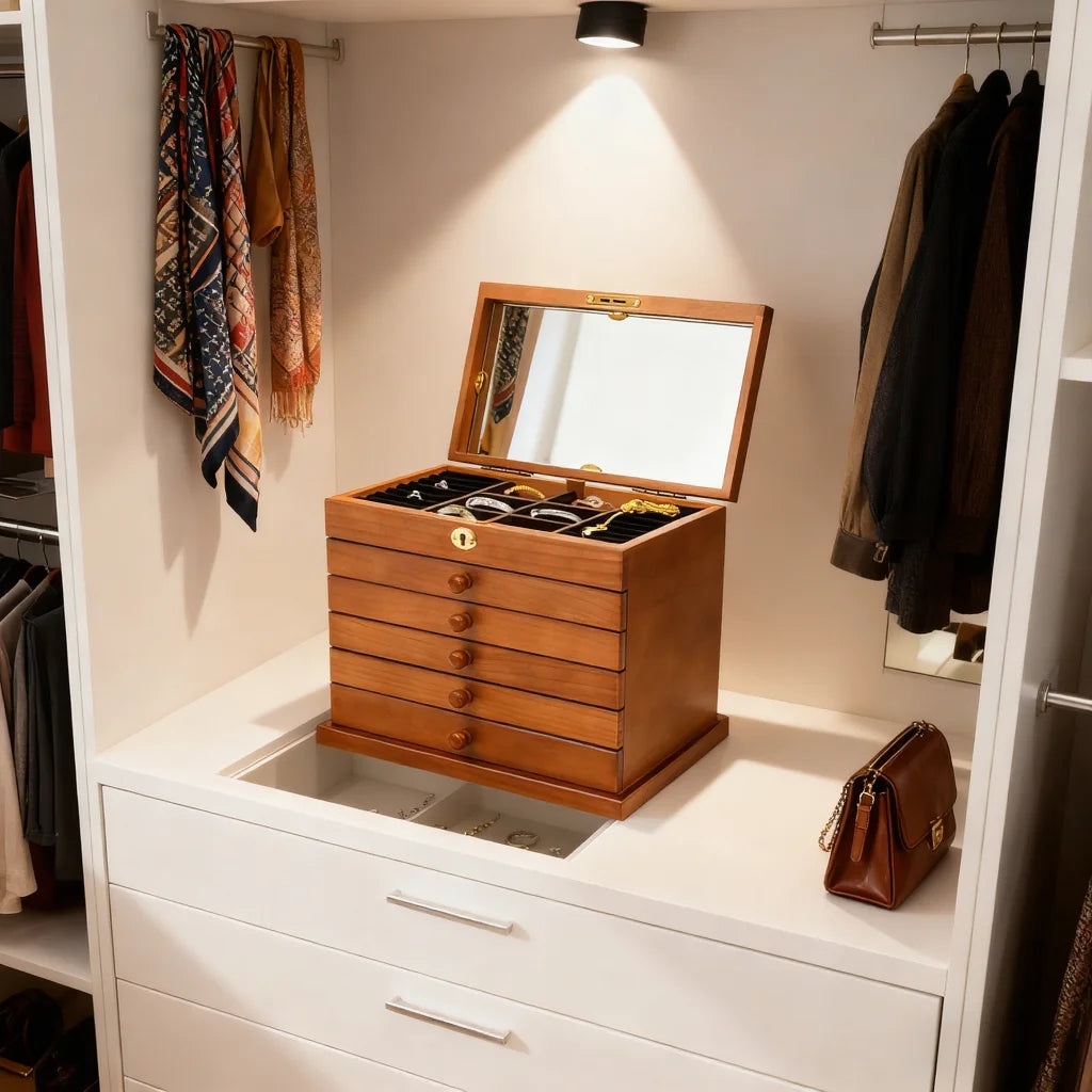 Boîte à bijoux minimaliste en bois 6 niveaux