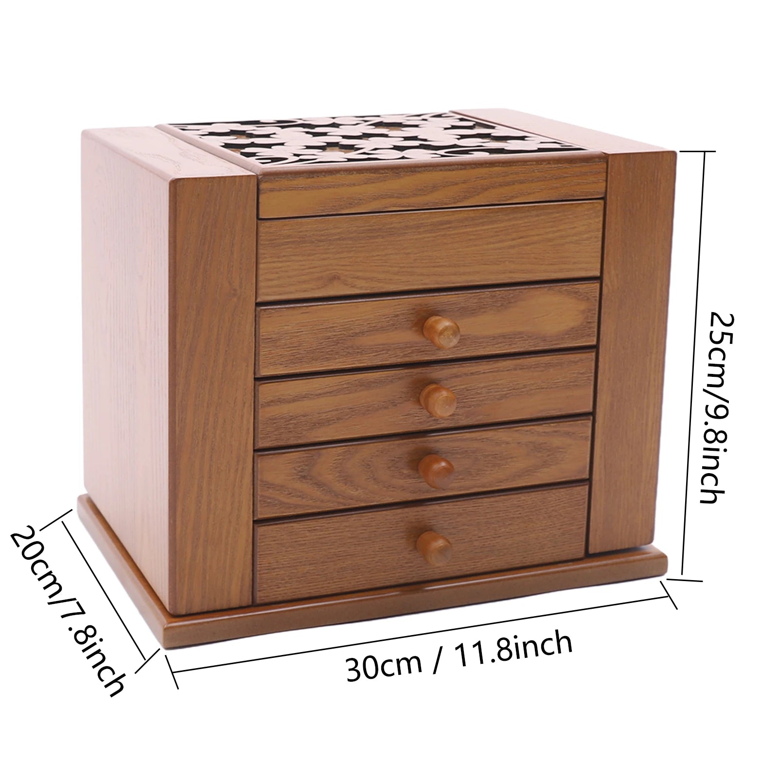 Boîte à bijoux en bois à 4 tiroirs avec miroir