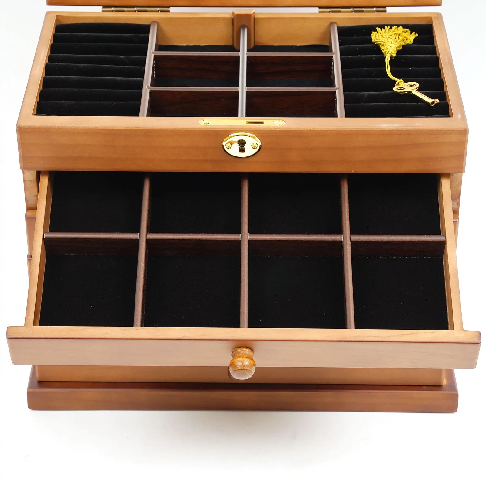 Boîte à bijoux en bois 6 tiroirs avec miroir