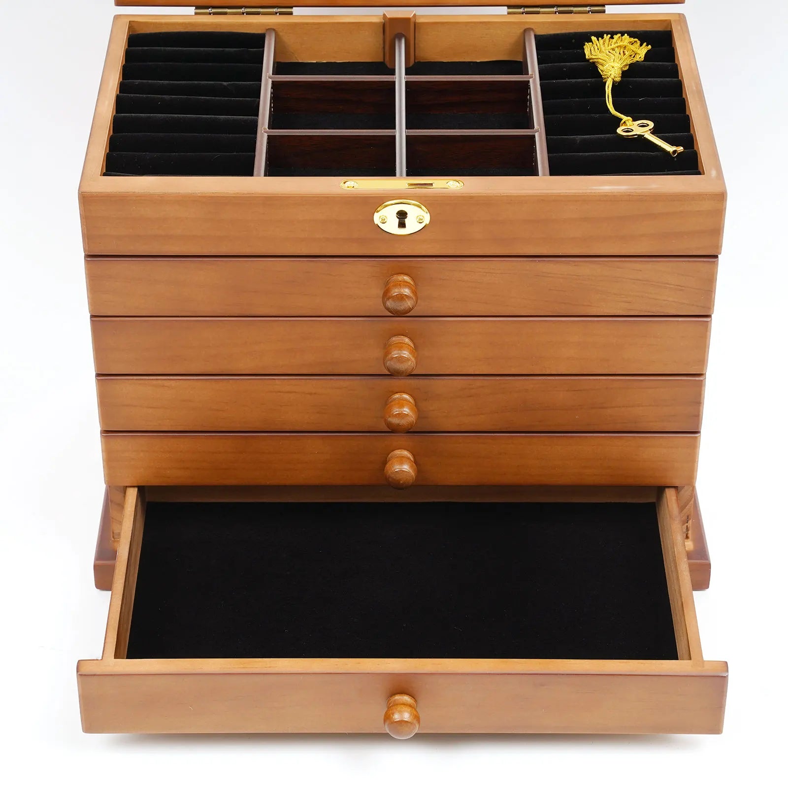 Boîte à bijoux en bois 6 tiroirs avec miroir