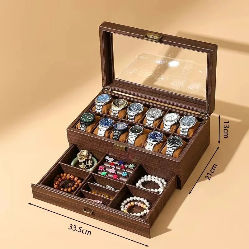 WELLZONE Retro Style Imitation Wood Watch Box Chinese Style Brown Leather Glasses Storage Box Creative Gift Jewelry Box