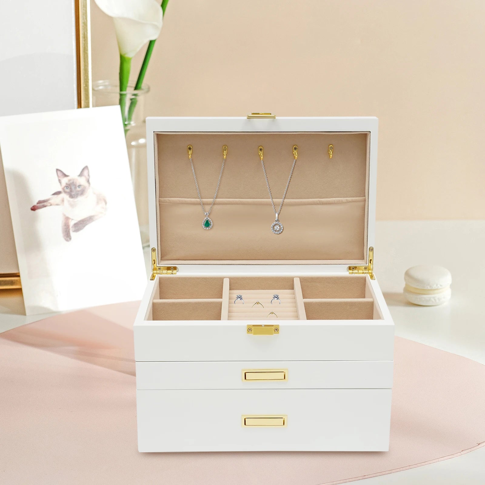 Boîte à bijoux 3 niveaux style japonais – Design raffiné et capacité généreuse