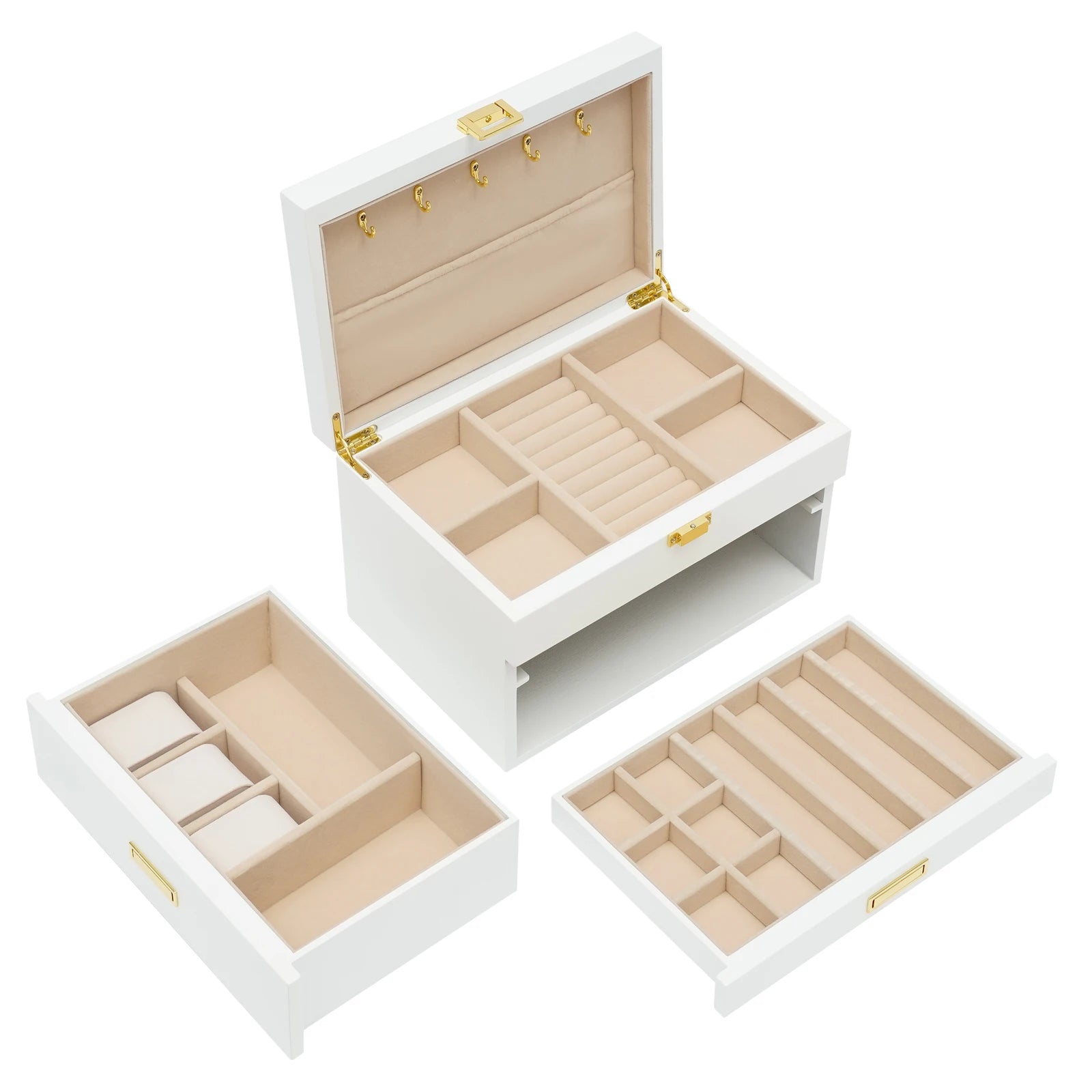 Boîte à bijoux 3 niveaux style japonais – Design raffiné et capacité généreuse
