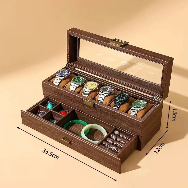 WELLZONE Retro Style Imitation Wood Watch Box Chinese Style Brown Leather Glasses Storage Box Creative Gift Jewelry Box