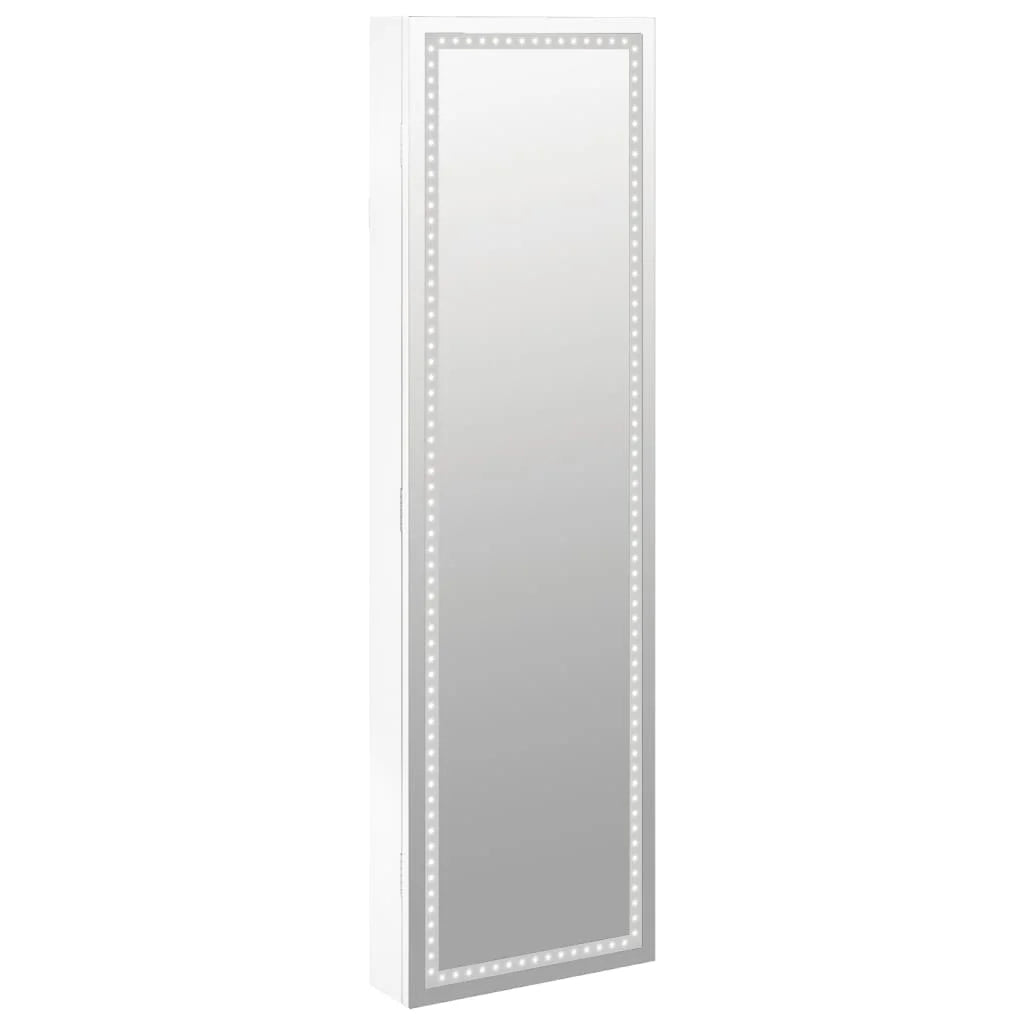 Armoire à bijoux murale blanche avec miroir sans cadre et éclairage LED intégré