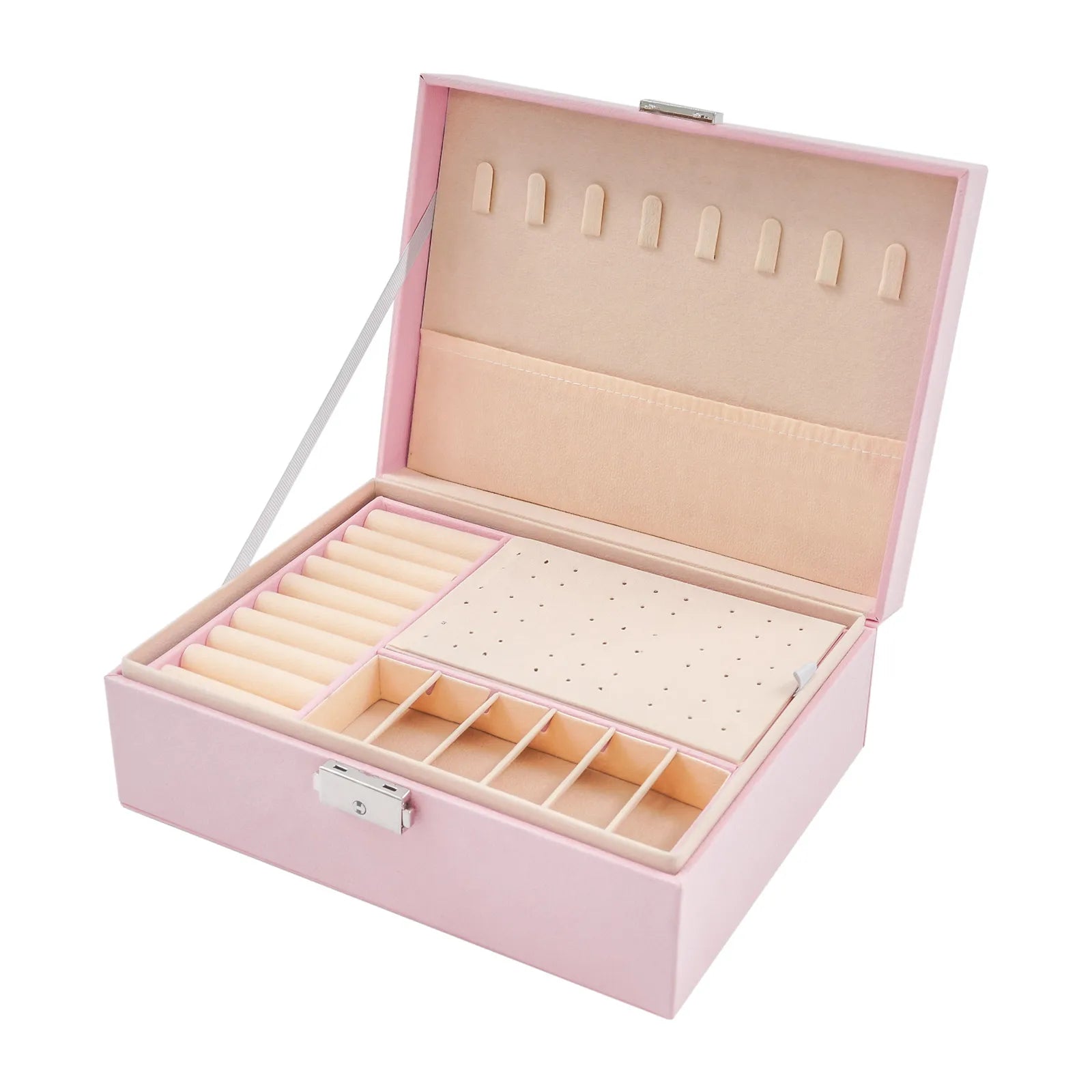 Boîte à bijoux rose compartiments modulables